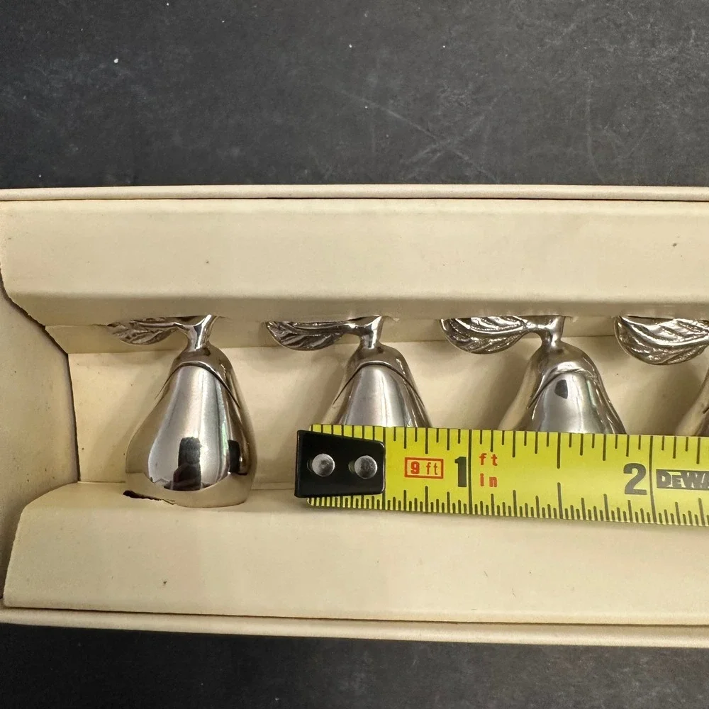 Pottery Barn Silver Tone Pear Shaped Placecard Holders Accent -New 4 pc